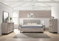 Roundhill Furniture Alvear Upholstered Wood Panel Bed, Dresser, Mirror, 2 Nightstands, and Chest, King, Weathered Gray