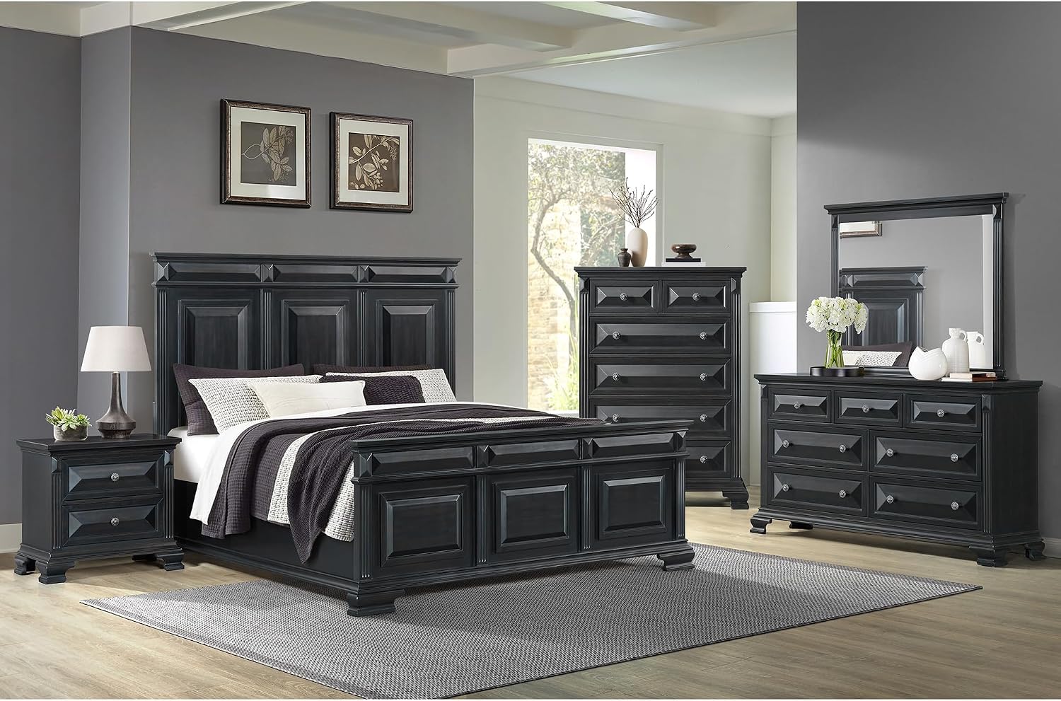 Picket House Furnishings Sumner King Panel 5PC Bedroom Set in Black