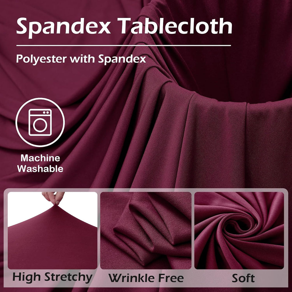 6 pk Burgundy Round Spandex Tablecloths 60 in with Ruffled Skirt,Wrinkle Free High-Stretch 120 inch Table Cloth Round Fitted 5ft Tables Maroon Spandex Table Covers 5ft for Wedding Banquet Party