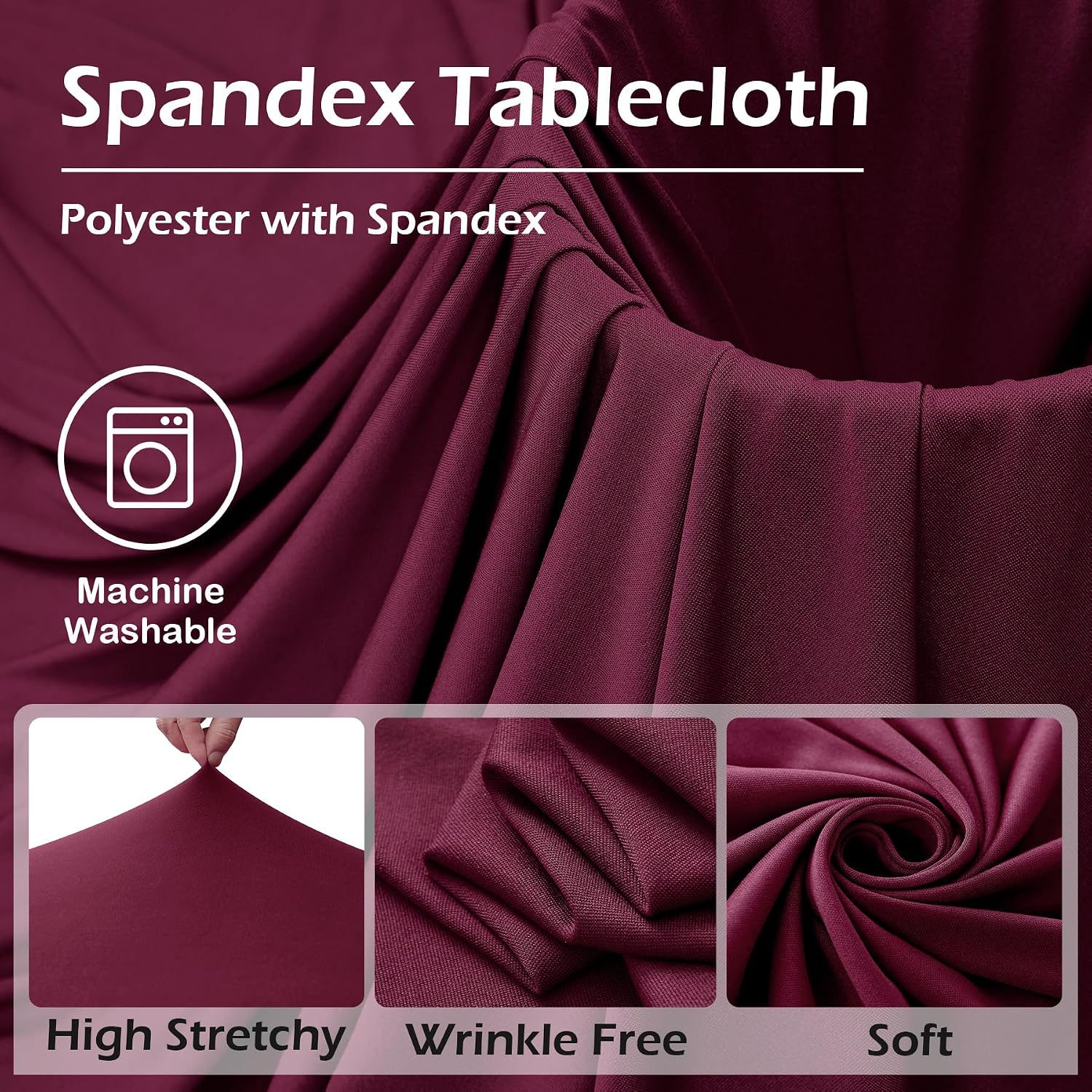 6 pk Burgundy Round Spandex Tablecloths 60 in with Ruffled Skirt,Wrinkle Free High-Stretch 120 inch Table Cloth Round Fitted 5ft Tables Maroon Spandex Table Covers 5ft for Wedding Banquet Party