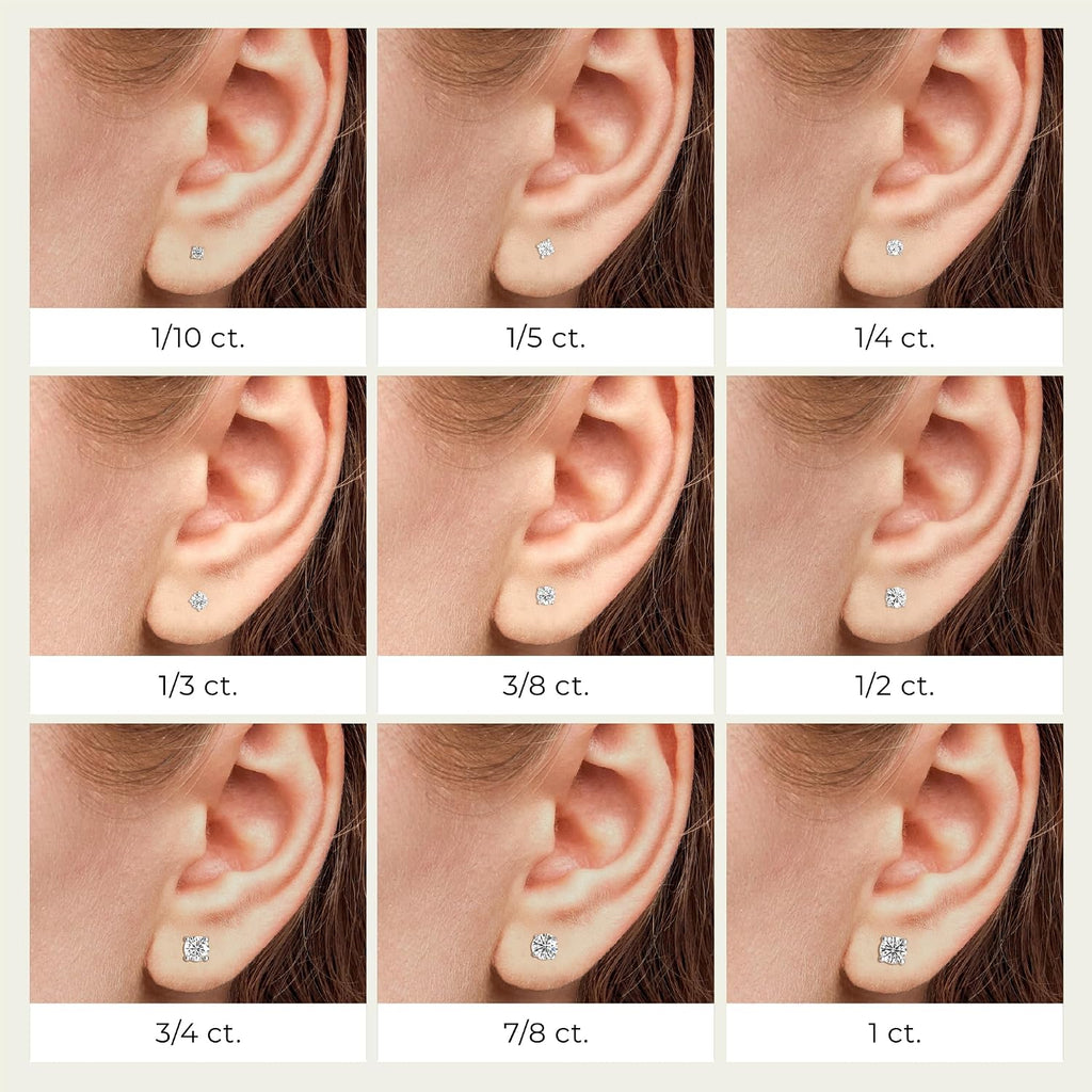Gilded Lab-Grown Diamond Stud Earrings | 925 Sterling Silver Studs and 14KT Gold 925 Plated Silver | Hypoallergenic Fine Jewelry | 4-Prong Basket, Push Back Nut | Round Cut, SI1 Clarity, F Color | 1/10,1/5,1/4,1/3,3/8,1/2,3/4,7/8,1,1 1/2 ct tw