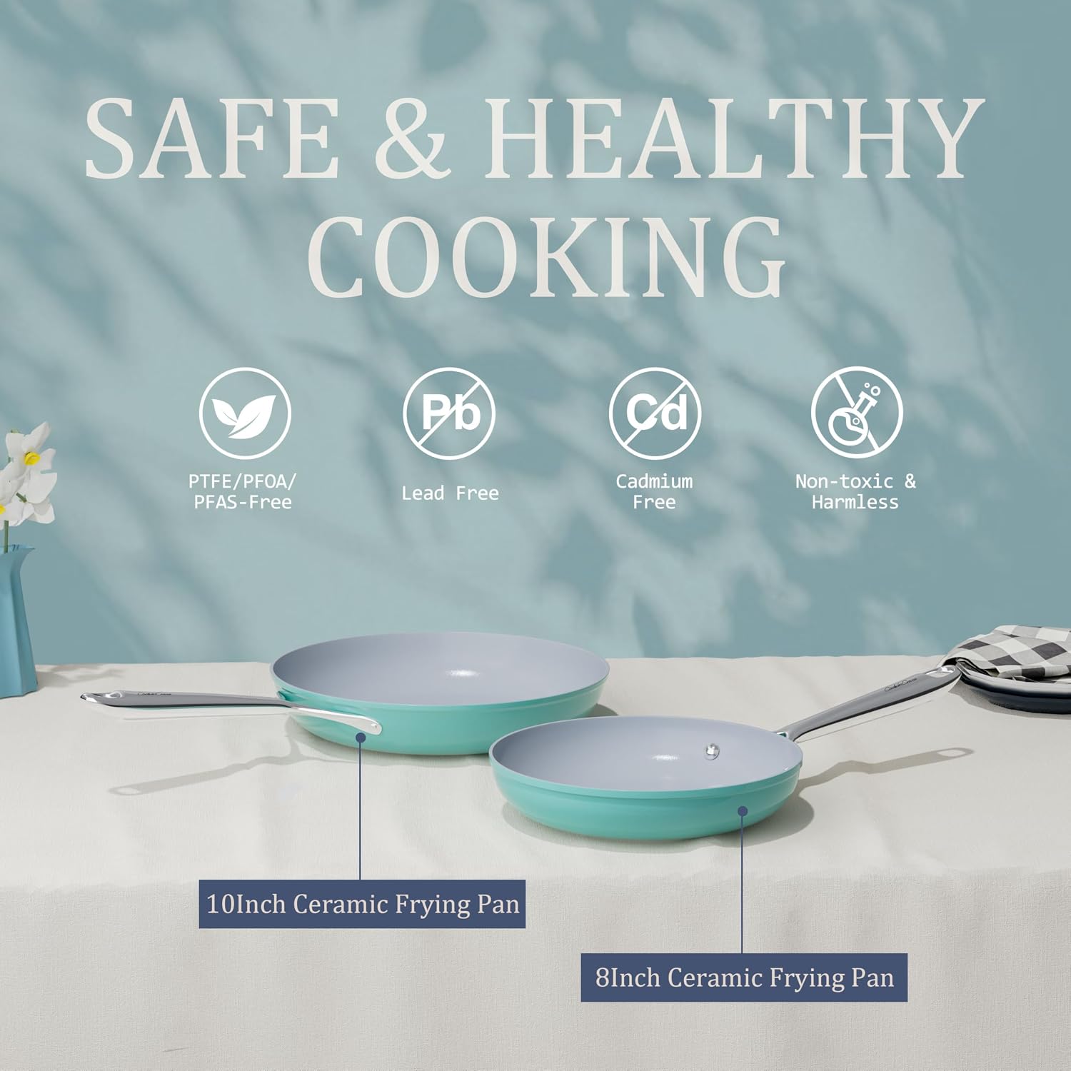 CookinCraze Ceramic Cookware Set, Pots and Pans Set Nonstick with Lid PFAS & PFOA Free, Induction Compatible Oven Safe Up to 500°F Even Heat Distribution, Caribbean Blue