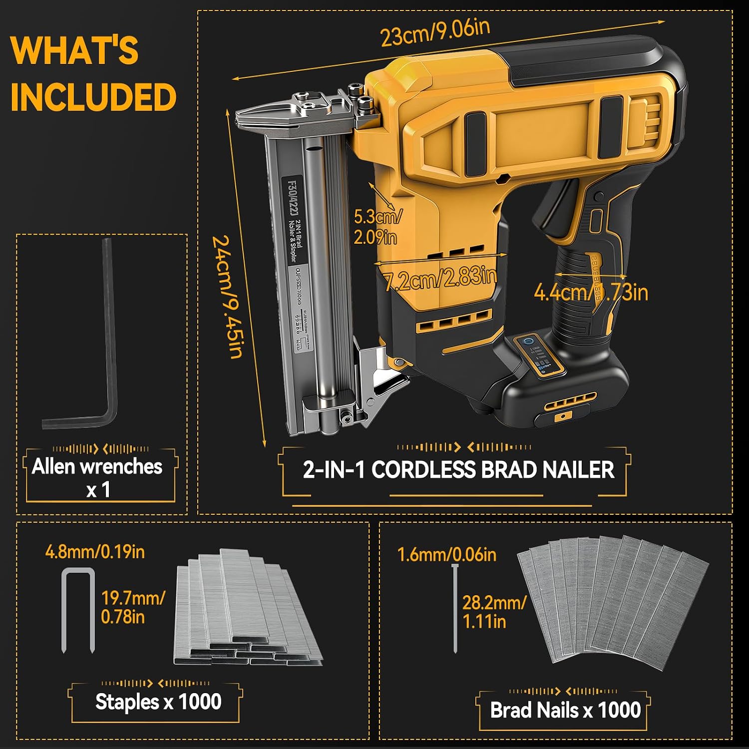 Cordless Brad Nailer for Dewalt 20V Battery (Tool Only), 2-in-1 Electric Nail/Staple Gun, 18 Gauge Brushless with 2000 Nails for Wood Carpentry, 2 Modes (for Dewalt)