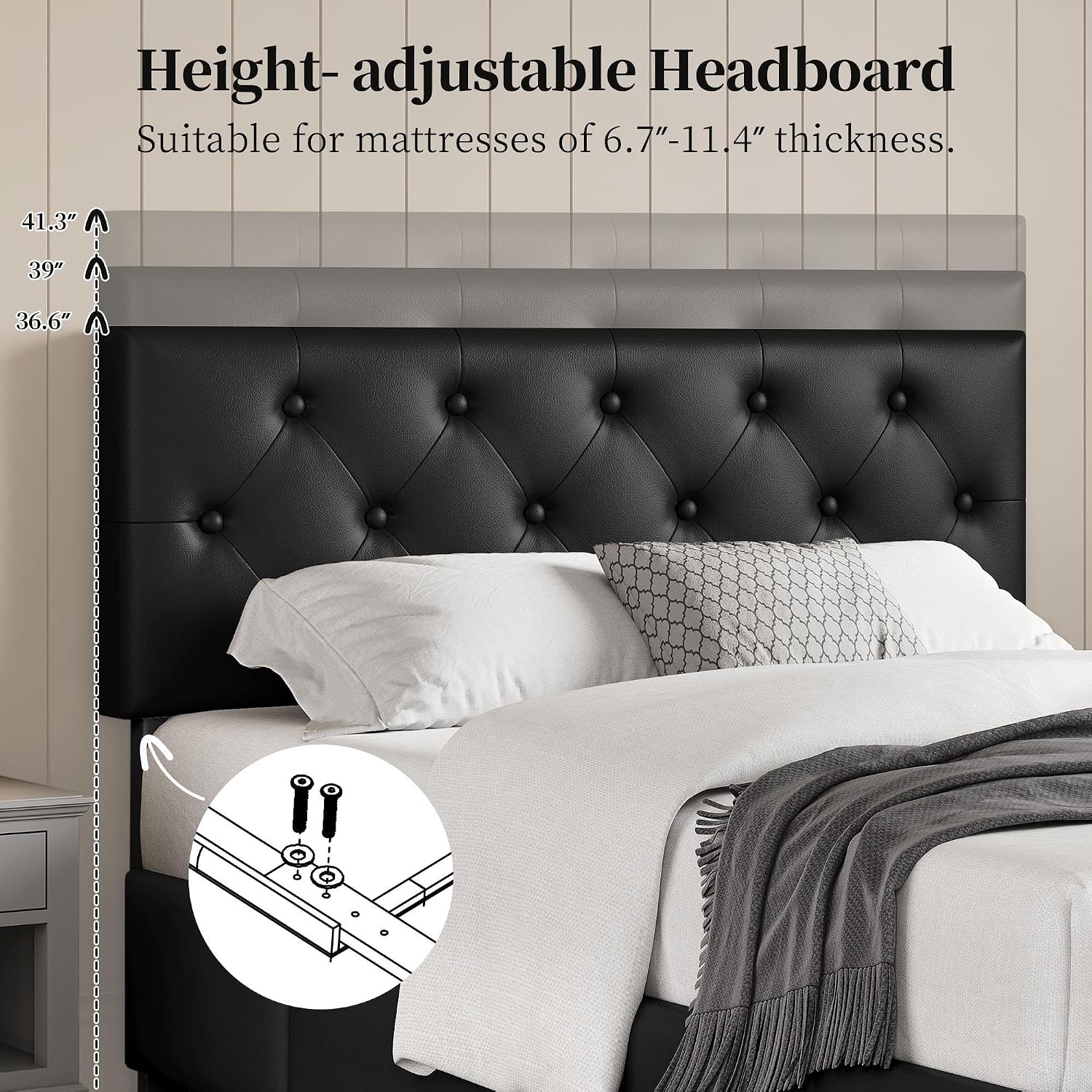 Yaheetech Full Bed Frame Upholstered Bed Frame with Adjustable Diamond Button-Tufted Headboard/3 Drawers Storage, Full Platform Bed/Strong Wooden Slats, Black Full Bed