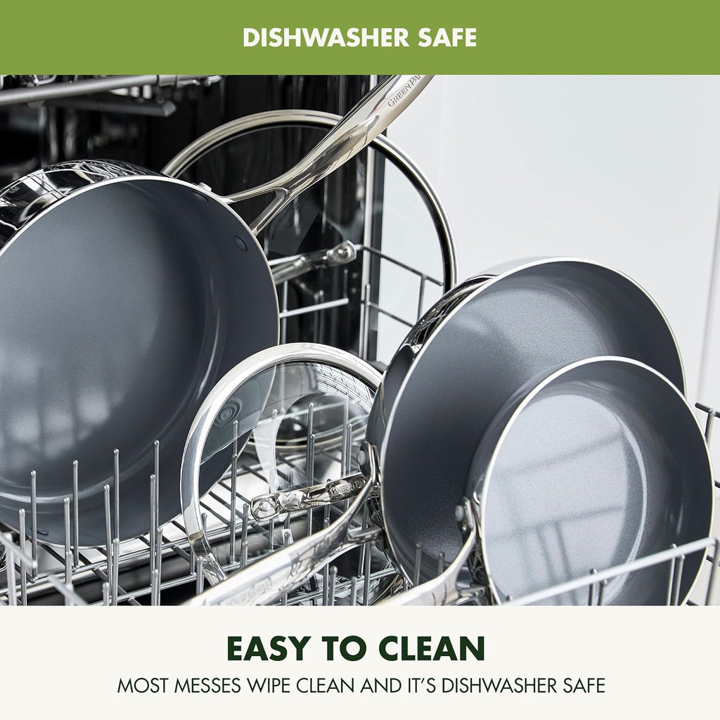 GreenPan Valencia Pro Tri-Ply Stainless Steel 8' & 10' Frying Pan Skillet Set, PFAS-Free Ceramic Nonstick Coating, Induction Ready Cookware, All Cooktops, Eggs & Omelets, Dishwasher & Oven Safe 600F
