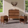 Nasonet Mid Century Modern Dresser and Nightstand Sets 3 Piece, Wooden 3 Drawer Dresser and Small Nightstands Sets of 2, Walnut Bedroom Furniture Set