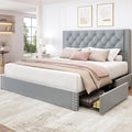 LARMACE Queen Size Bed Frame Upholstered Platform Bed with 4 Storage Drawers and Tufted Headboard Bed Frame with Heavy Duty Wood Slats, No Box Spring Needed, Easy Assembly, Bluish Grey