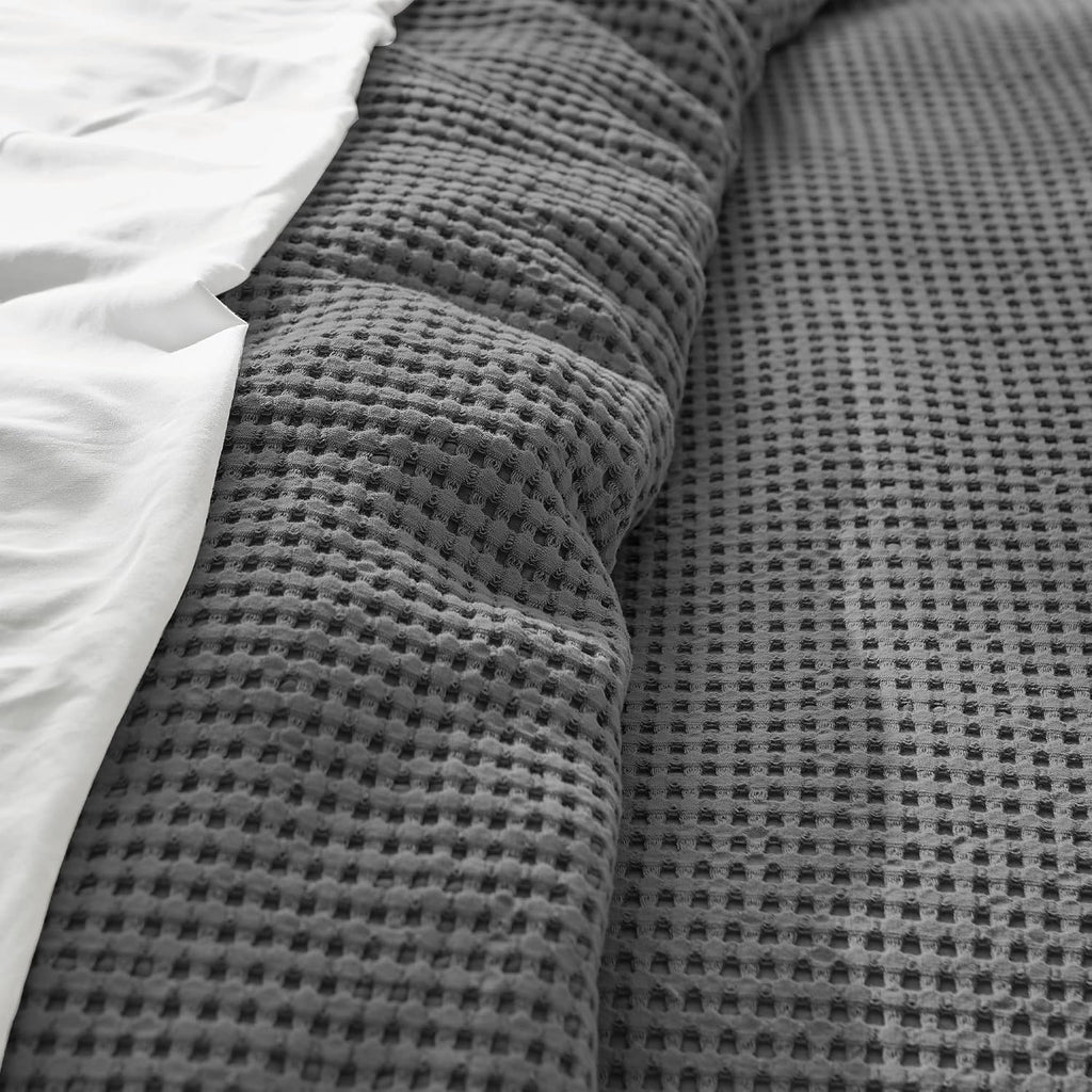 Levtex Home Mills Waffle Queen Duvet Cover Set (90x94in) with 2 Pillow Shams (26x20in) - Charcoal - 100% Cotton Queen Size Duvet Cover Set - Soft, Pre-Washed
