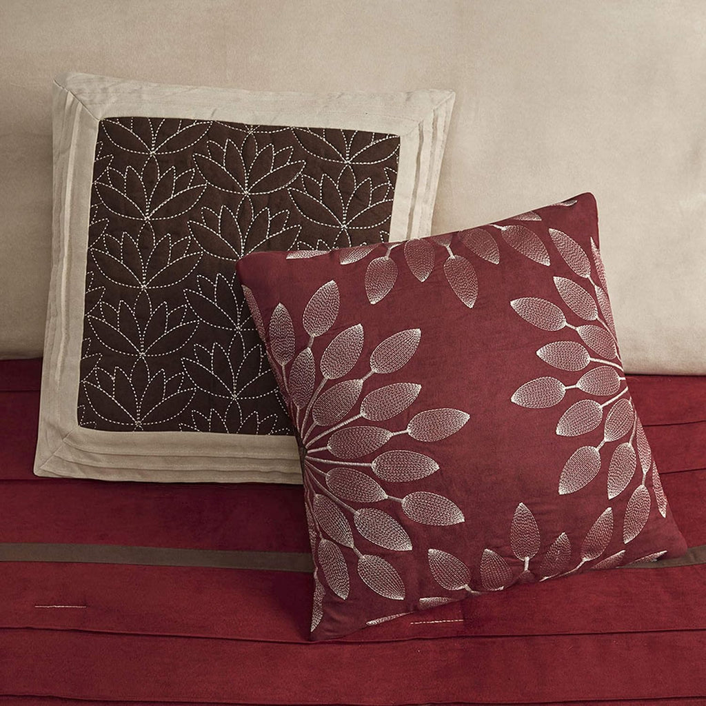 Madison Park Cozy Comforter Set-Luxury Faux Suede Design, Striped Accent, All Season Down Alternative Bedding, Matching Shams, Decorative Pillow, Red, California King (104 in x 92 in)