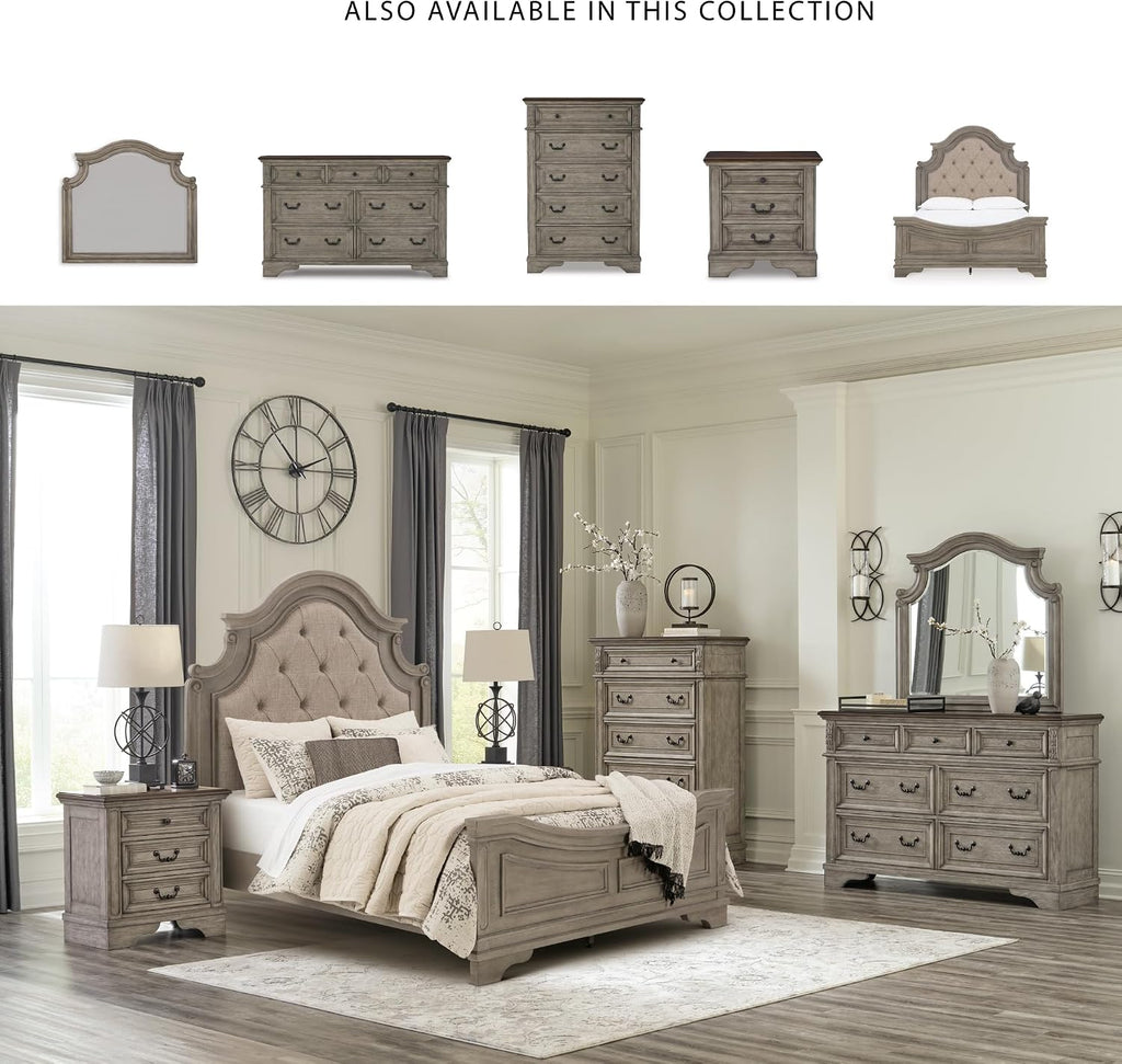 Signature Design by Ashley Lodenbay Casual Smooth-Gliding 7-Drawer Dresser and Mirror with Safety Stop, Light Gray & Dark Brown