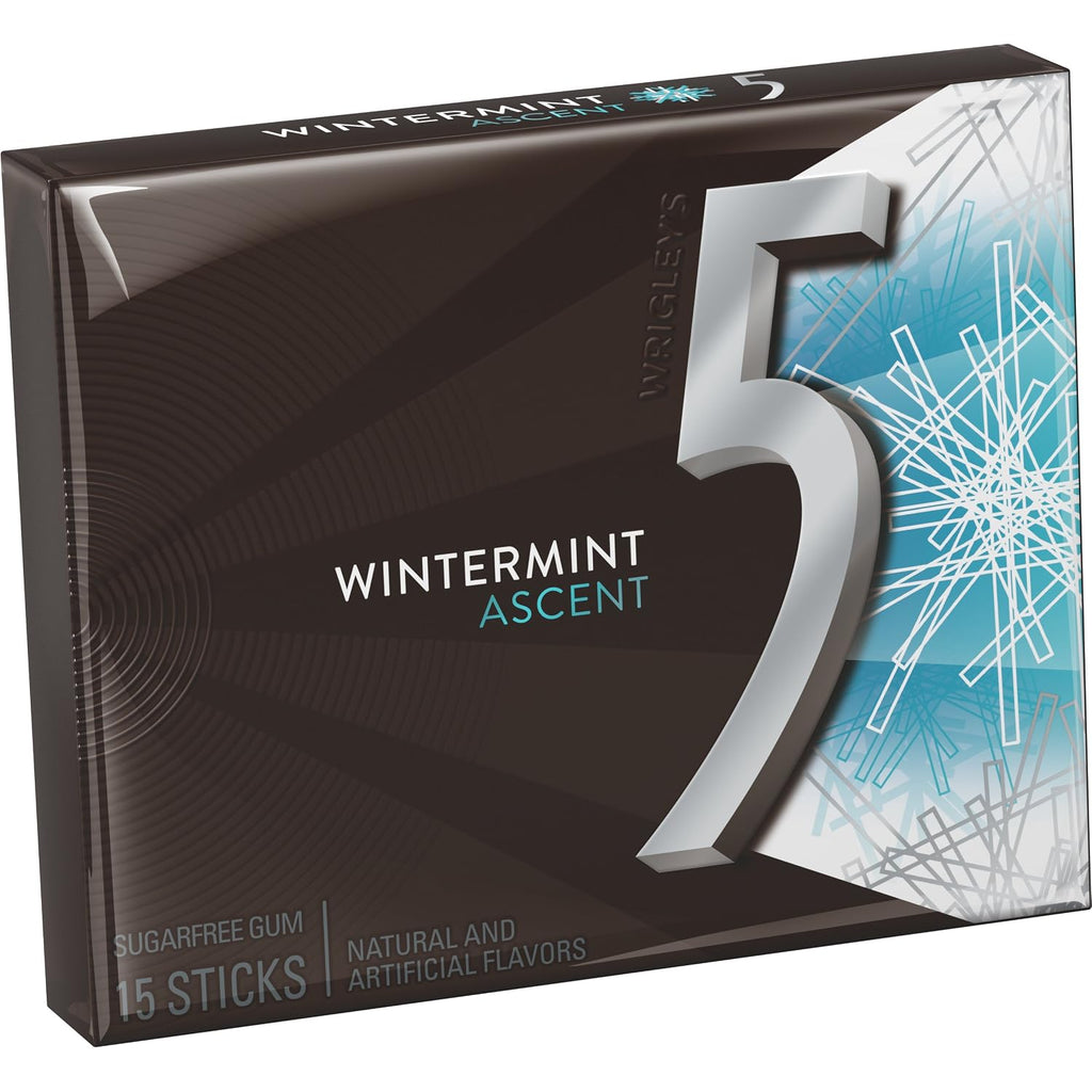 5 GUM Wintermint Ascent Sugar Free Chewing Gum Refreshing Chilling Minty Flavor Five Gum, 15 Stick (120 Pack)