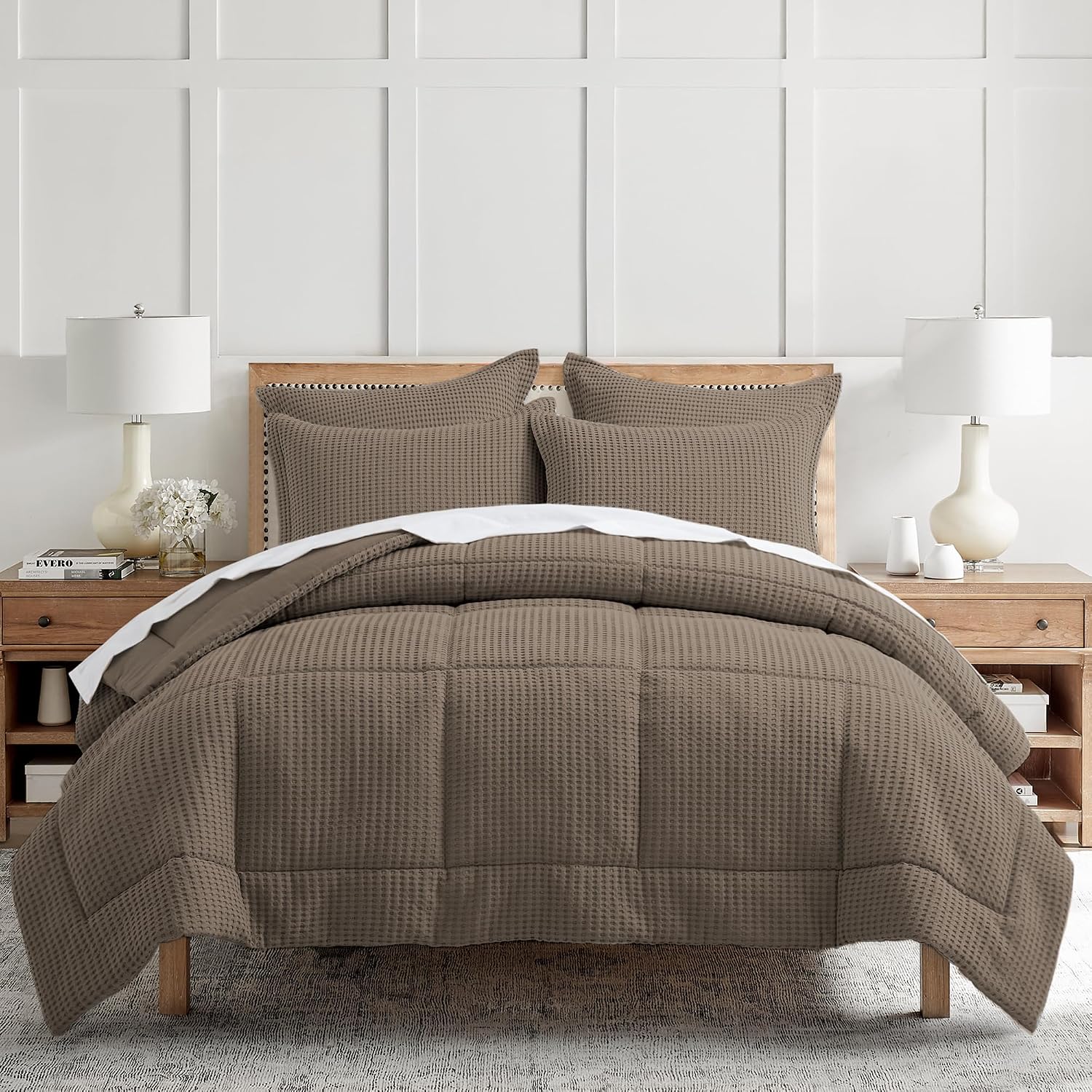 Levtex Home Mills Waffle King/Cal King Comforter Set (106x94in) with 2 Pillow Shams (36x20in) - Latte - 100% Cotton King Size Comforter Set - Soft, Pre-Washed
