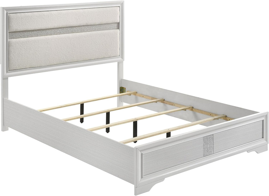 Coaster Home Furnishings Miranda Contemporary 5-Piece Bedroom Set Fabric Upholstered Queen Size Panel Bed Frame 54-inch Headboard White 205110Q-S5