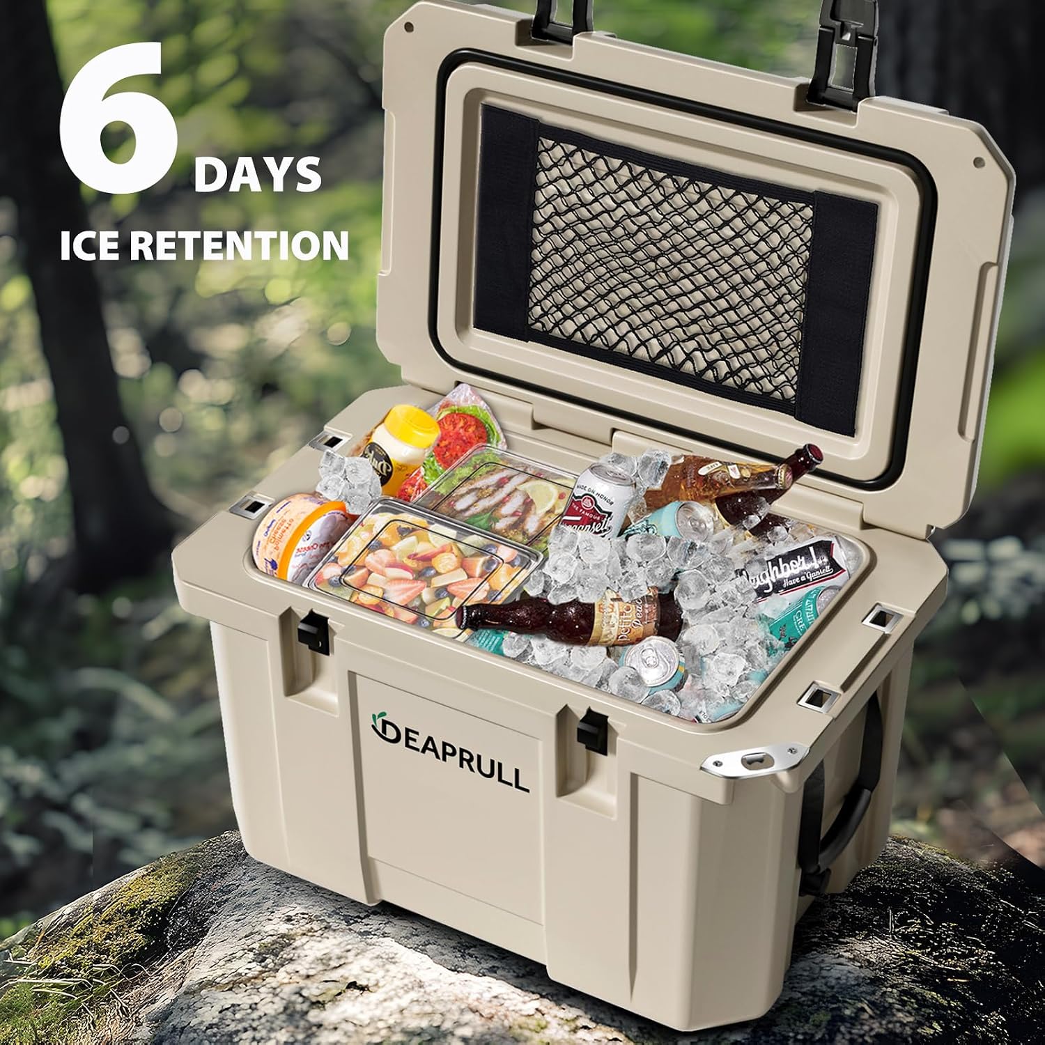 Hard Cooler, Insulated Ice Chest Box Holds Ice for More Days, Portable Cooler with Handle, Cup Holders, Double Latches for Camping Drink, Beach, Picnic, Fishing, Boat, Barbecue