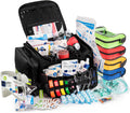 Scherber Fully-Stocked First Responder Professional Advanced EMT/EMS Trauma Kit | HSA/FSA Approved | Reflective Bag w/10+ Compartments, Zippered Pockets & 250+ First Aid Supplies (Black)