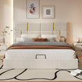 JIJIWANG Queen Size Upholstered Platform Bed with Hydraulic Storage System,Velvet Bed Frame with Headboardqueen Bed Brame with Storage No Box Spring Needed,Beige
