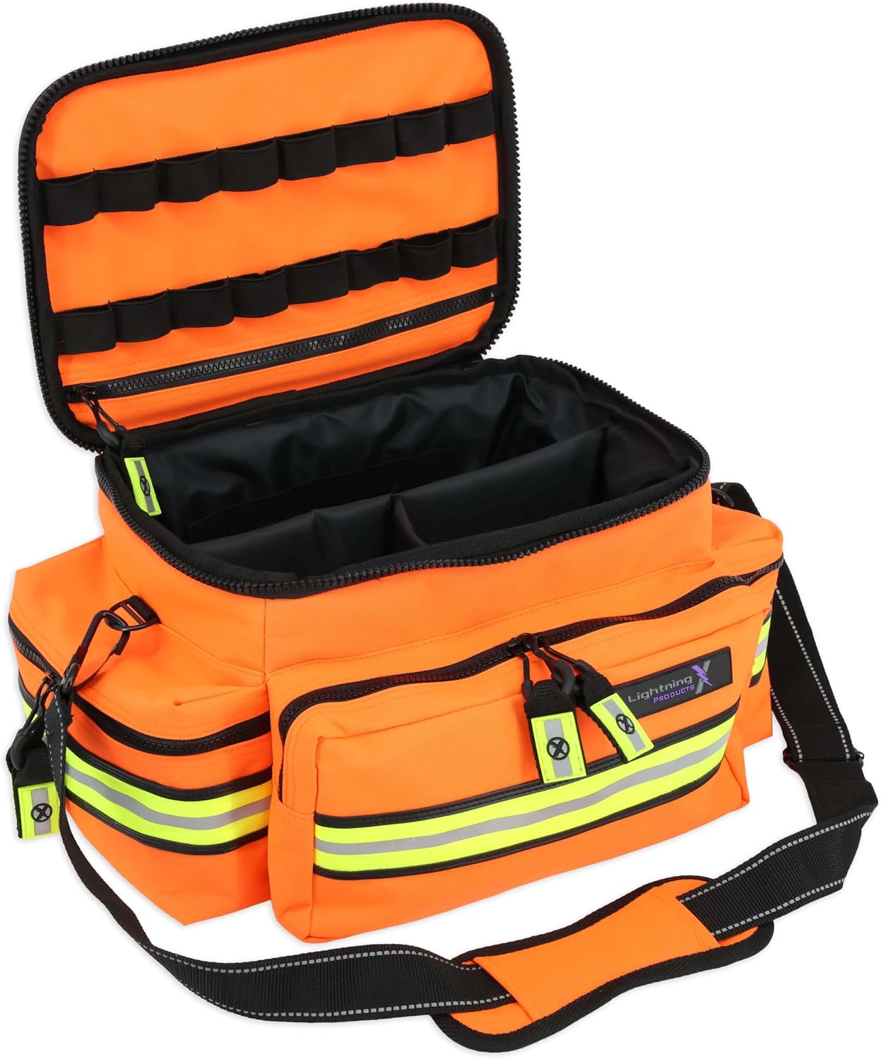 Lightning X Mid-Sized First Responder EMT Bag | LXMB25 | Fully Stocked w/ 248+ First Aid Supplies + Trauma Pak w/C.A.T. Tourniquet & QuikClot - Orange