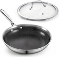 Cooks Standard Hybrid Mutli-Ply Clad 12 Inch Nonstick Frying Pan, Stainless Steel Skillet with Tempered Glass Lids, Cool Handle, Oven Safe, Compatible with All Stovetops