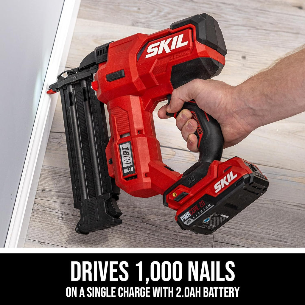 SKIL PWR CORE 20 Brushless 20V 18Ga Brad Nailer Kit including 2.0Ah USB-C Battery and Charger-NA1800B-10