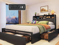 EnHomee Full Size Bed Frame with 6 Storage Drawers, Headboard & Charging Station, Noise-Free Metal Platform Bed, No Box Spring Needed,Black