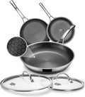 Non Stick Frying Pans set, 8+10+12 inch with Lids, Hybrid Pans Fajita Set, Stainless Steel,Dishwasher, PFOA Free Cookware, Dishwasher Skillets, Induction Compatible Cooking Pan, PFOA Free, Oven-Safe