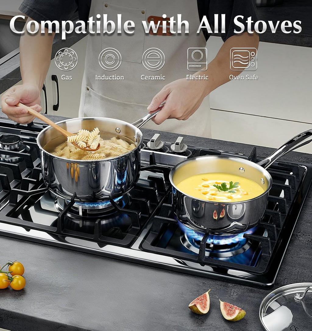 KOCH SYSTEME CS Tri-Ply Stainless Steel Cookware Set 10 Piece, Professional 18/10 Stianless Steel Pots and Pans Set, Oven & Induction Safe, Non-Toxic Kitchen Cookware Set for Family Cooking, 10pcs