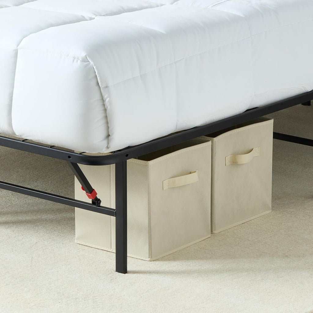 Amazon Basics Bed Frame with Storage, Foldable Metal Platform, Sturdy Steel, No Box Spring Needed, 14-inch High, Tool-Free Setup, Noise Free, Easy Assembly, Queen Size, Black
