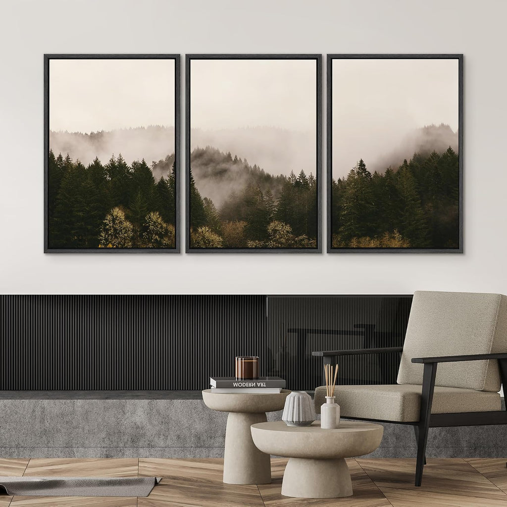 SIGNWIN 3 Piece Framed Canvas Wall Art Foggy Mountains Canvas Prints Home Decoration for Living Room,Bedroom - 24'x36'x3 Panels