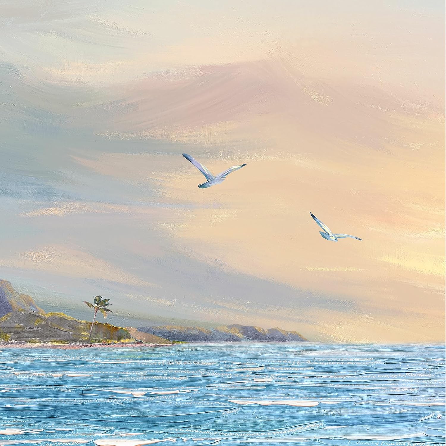 Framed Coastal Beach Wall Art for Living Room, Large 3 Piece Blue Ocean Canvas Artwork for Walls, Modern Beachy Sunrise Painting Prints for Dining Room Home Office Wall Decor, 24x36 Inch