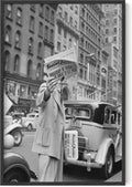 Vintage Black and White Street Photography Wall Art Man Holding Social Justice Newspaper 24x36 Inch Oak Wood Black Framed Mid Century Journalism Print for Study