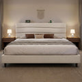 EnHomee King Bed Frame with Adjustable Height Headboard, 3 USB Charging Ports, Upholstered Platform Bed for Bedroom Apartment Dorm, Noise-Free, No Box Spring Needed, Beige