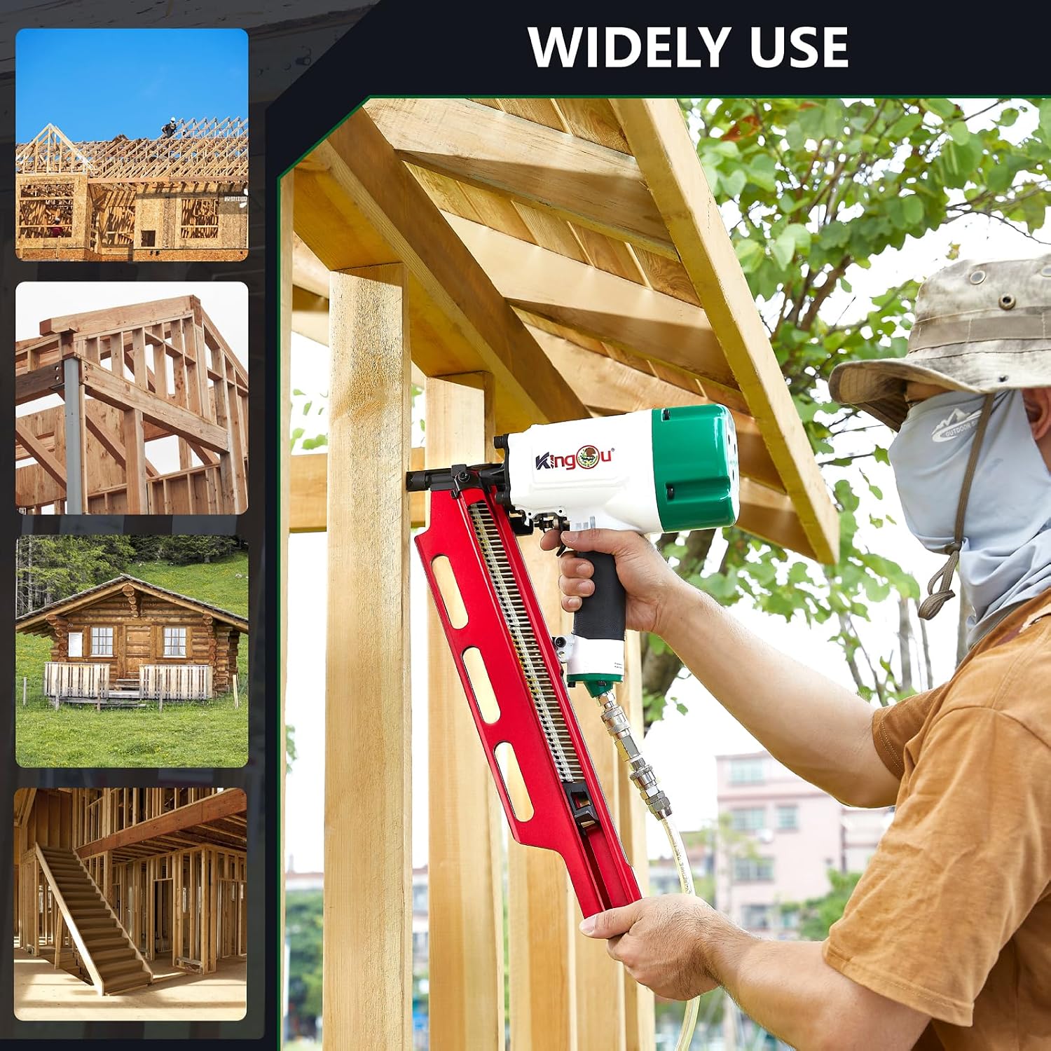 KingOu Mexican Style 21 Degree NR2183M Light Weight (7.8lb) Framing Nailer, Pneumatic Framing Nail Gun with Aluminum Magazine, 2-Inch up to 3-1/4-Inch Plastic Collated Full Head Framing Nails