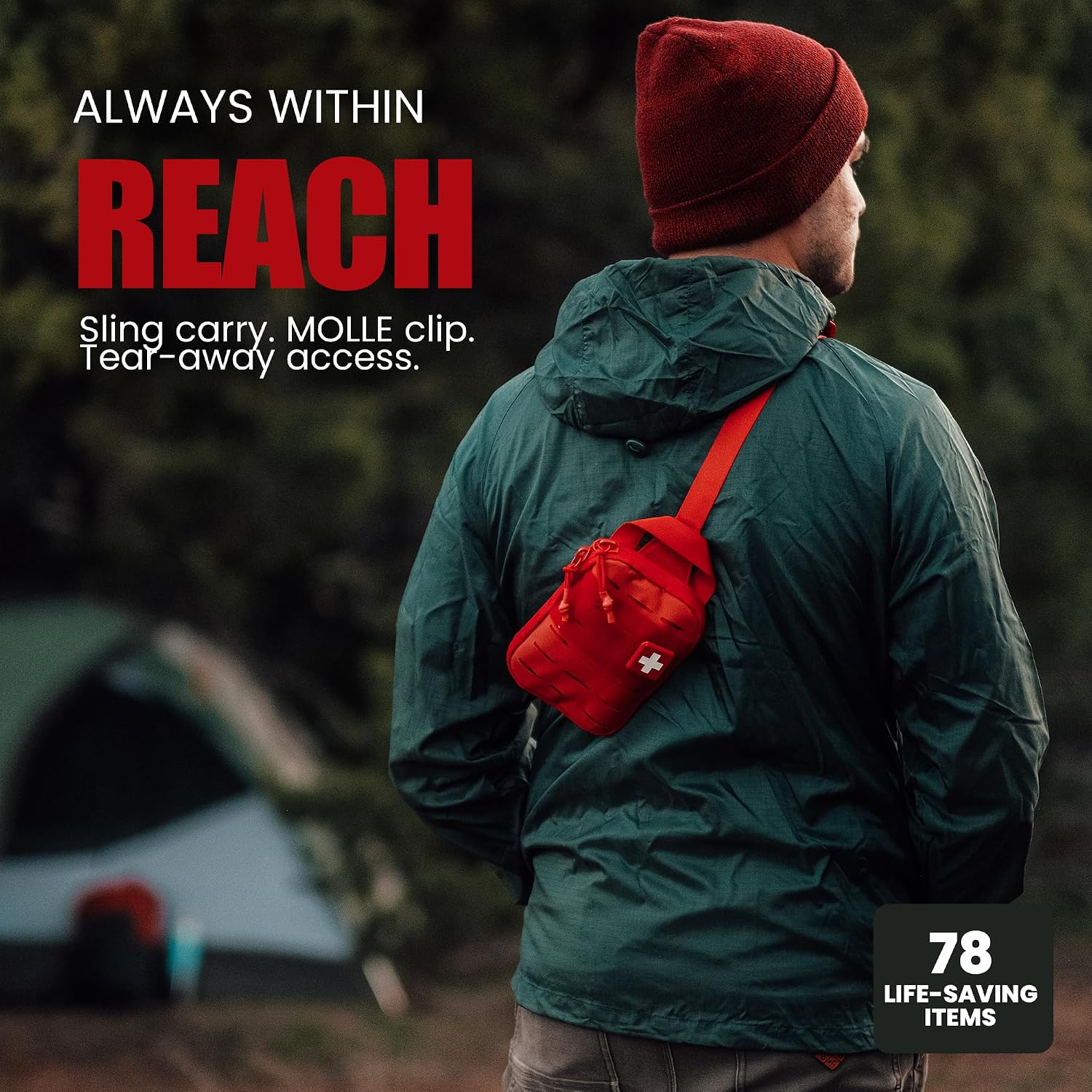 My Medic Sidekick Pro - Camping Hiking and Backpacking First Aid Kit - 70 Items with Tourniquet - HSA and FSA Eligible - Small Ifak Great for Travel or Motorcycle - Portable Emergency Kit – Red