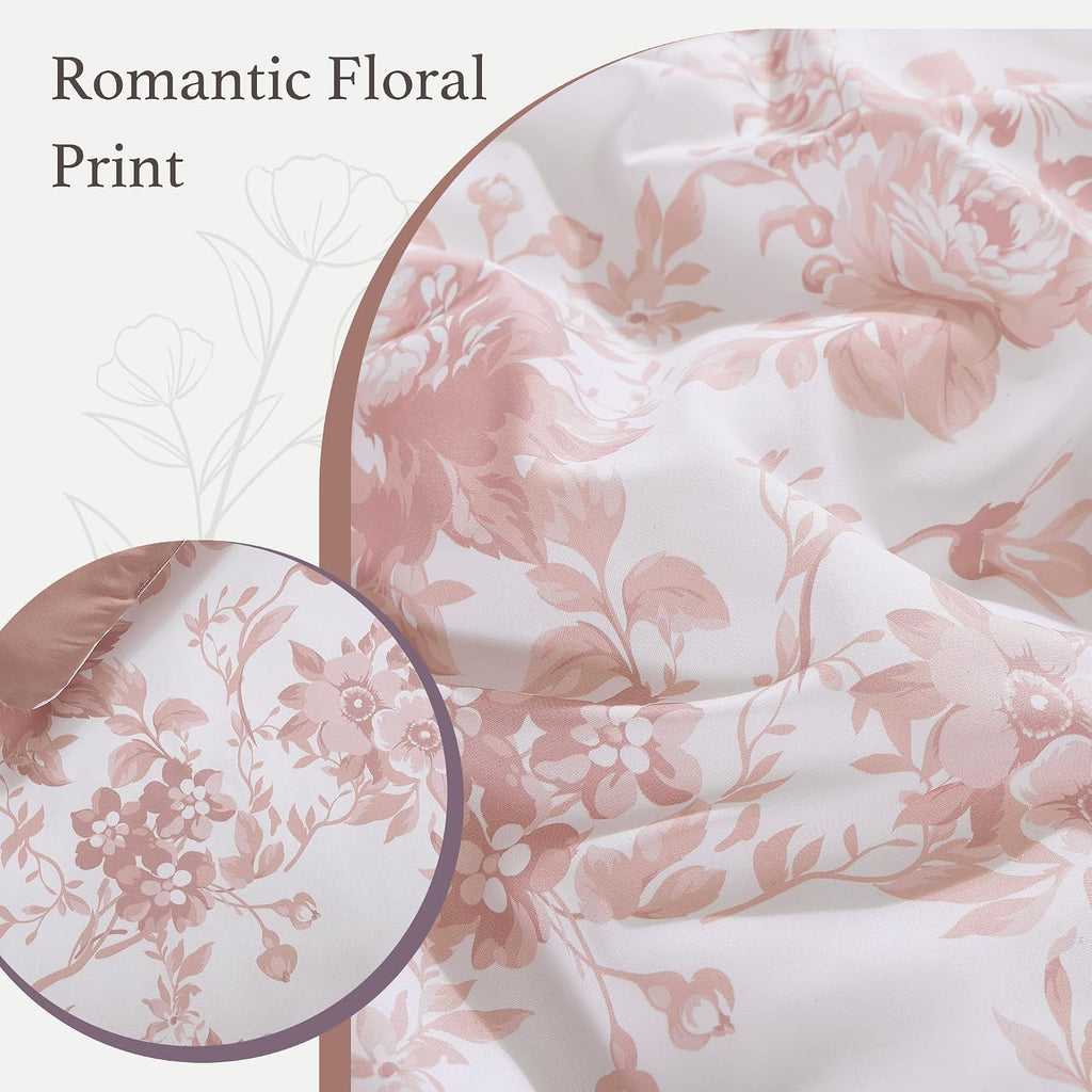 BLOOMHAVEN Oversized King Comforter Set -7 Pieces Floral Rose Bedding Set for All Seasons, Bed in a Bag with Botanical Flowers Comforter, Sheets, Pillowcases & Shams