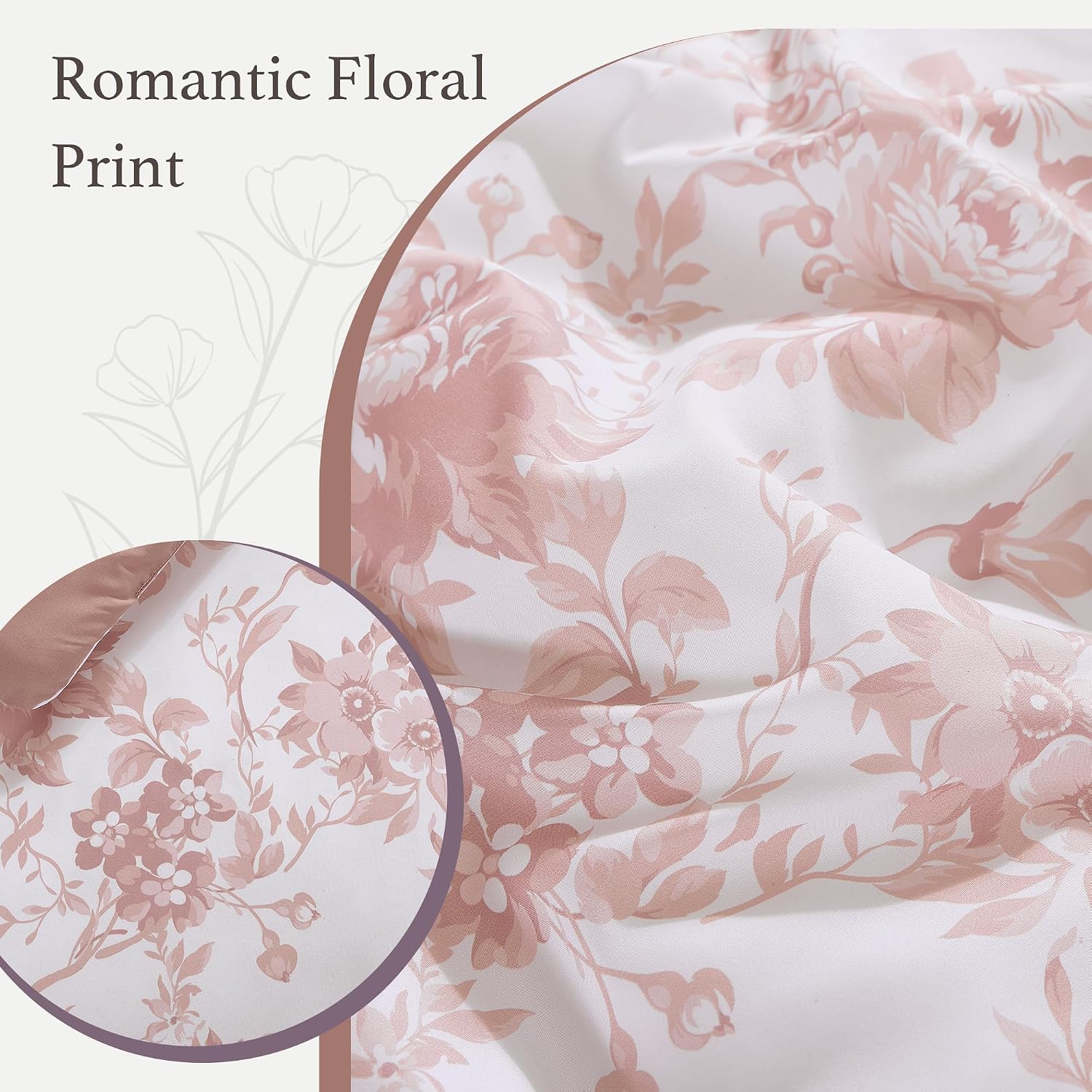 BLOOMHAVEN Oversized King Comforter Set -7 Pieces Floral Rose Bedding Set for All Seasons, Bed in a Bag with Botanical Flowers Comforter, Sheets, Pillowcases & Shams