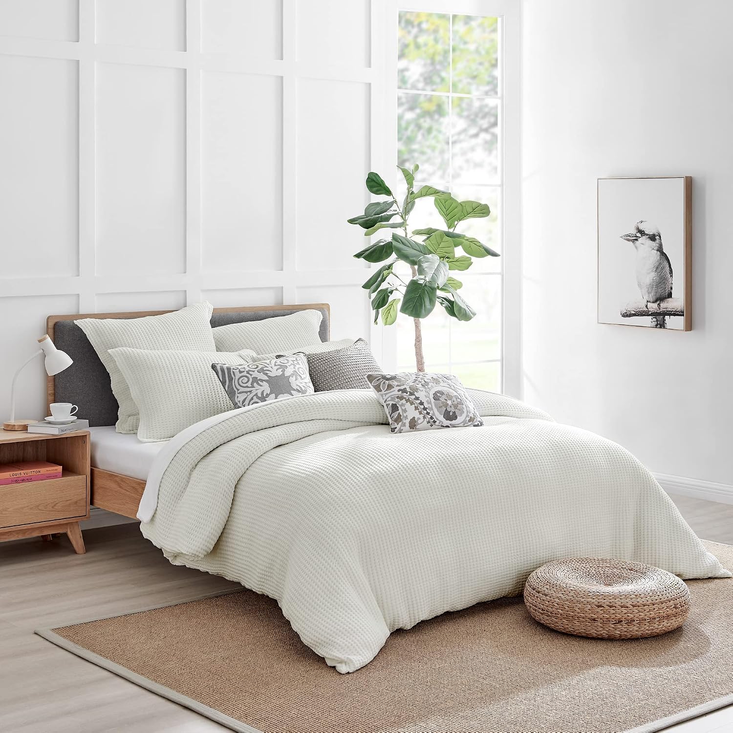 Levtex Home Mills Waffle Queen Duvet Cover Set (90x94in) with 2 Pillow Shams (26x20in) - Cream - 100% Cotton Queen Size Duvet Cover Set - Soft, Pre-Washed