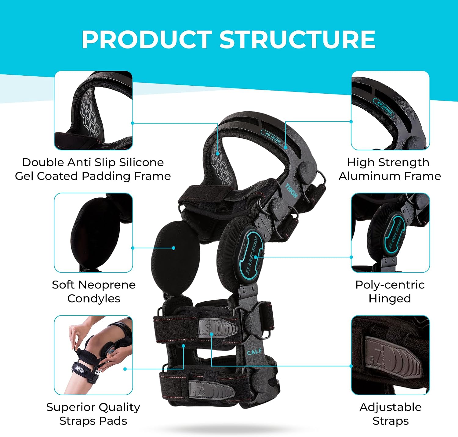 Z ONE Z1 K6 Hinged Unloader Metal Knee Brace for Men and Women - Knee Support for ACL, MCL, LCL, PCL, Sport Injuries, Mild Osteoarthritis, Meniscus Tears - Ideal for Running & Daily Activities (S12)