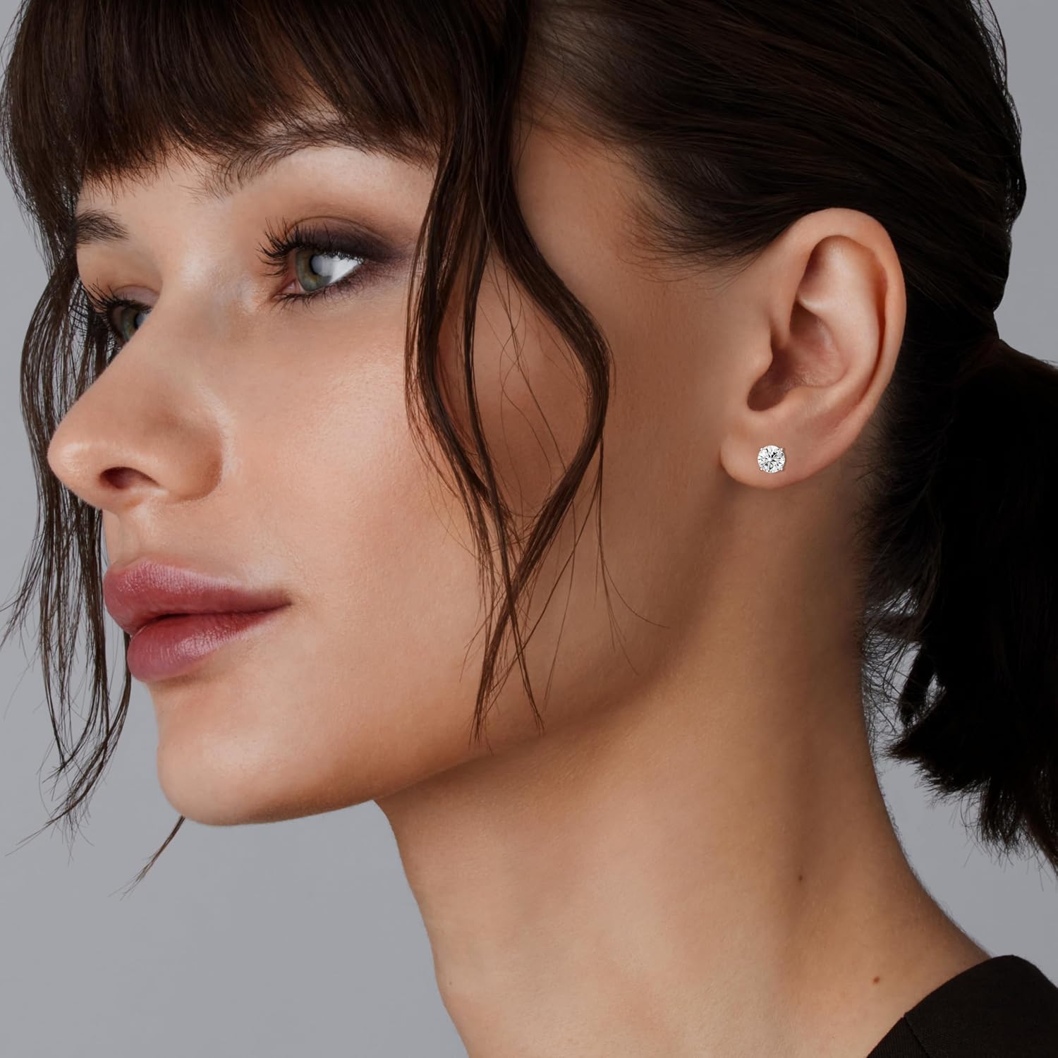 Gilded Lab-Grown Diamond Stud Earrings | 925 Sterling Silver Studs and 14KT Gold 925 Plated Silver | Hypoallergenic Fine Jewelry | 4-Prong Basket, Push Back Nut | Round Cut, SI1 Clarity, F Color | 1/10,1/5,1/4,1/3,3/8,1/2,3/4,7/8,1,1 1/2 ct tw