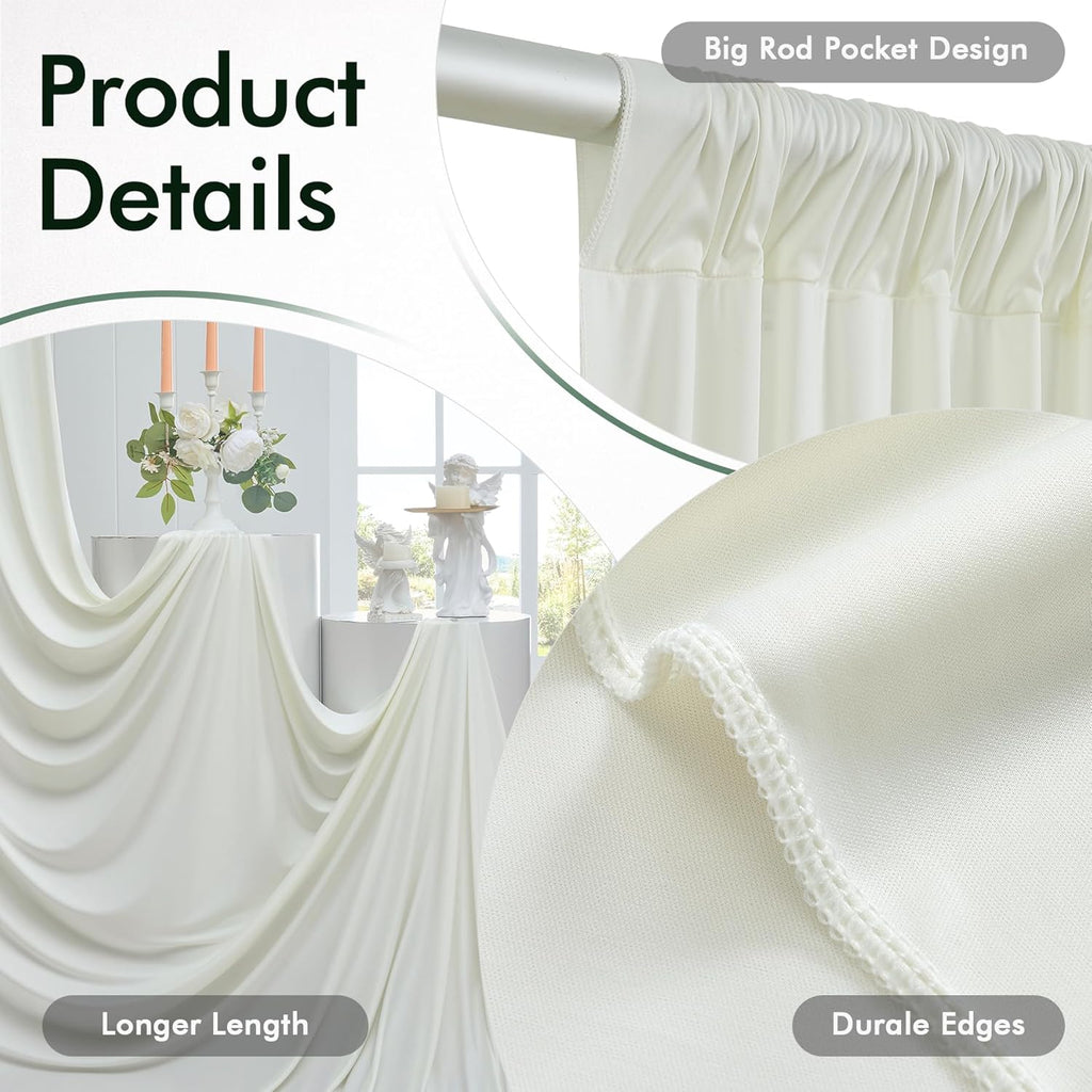 60ftx12ft Wrinkle Free Ivory Backdrop Curtain, 12 Panels 12FT Height Ivory Wedding Backdrop Drapes, Silky Polyester Back Drop Cloth for Birthday Photography Background Party Backdrop Draping