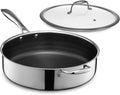 HexClad Hybrid Nonstick 5.5-Quart Deep Sauté Pan with Tempered Glass Lid, Stay-Cool Handle, Dishwasher-Friendly, Oven-Safe Up to 900°F, Induction Ready, Compatible with All Cooktops