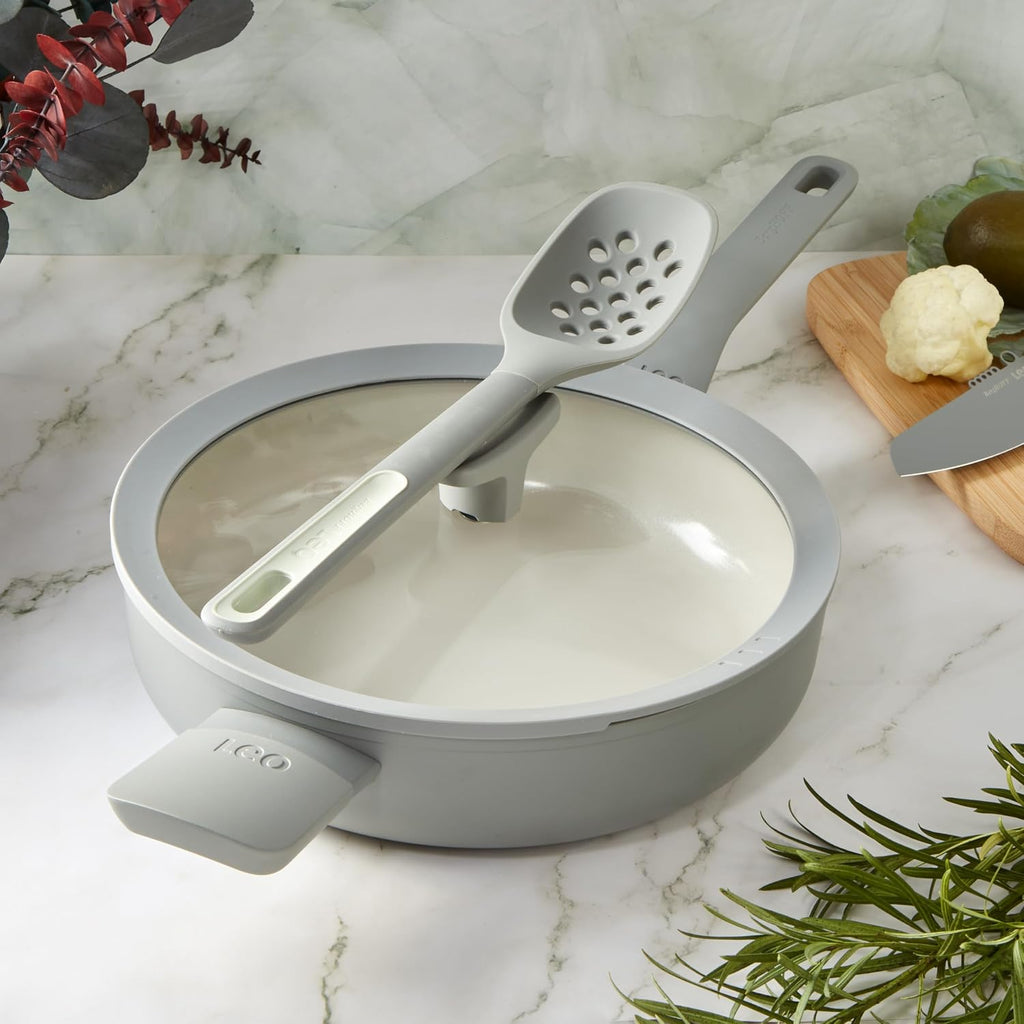 BergHOFF Balance Nonstick Ceramic Sauté Pan 10.25in, 3.1qt. with Glass Lid, Recycled Aluminum, CeraGreen Non-toxic Coating, Stay-cool Long Handle, Induction Pan, Moonmist