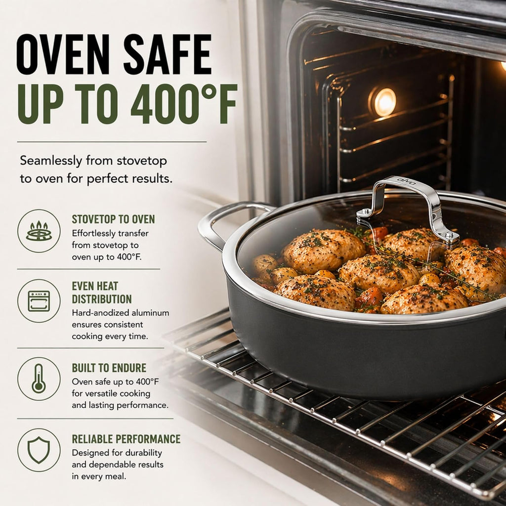 Alva Maestro 4QT Ceramic Nonstick Sauté Pan with Lid – Made With No PTFE, PFOA, PFAS, Oven & Induction Safe to 400°F – Easy Clean, Deep Sauté Pan for Family Meals, Braising & One-Pot Cooking