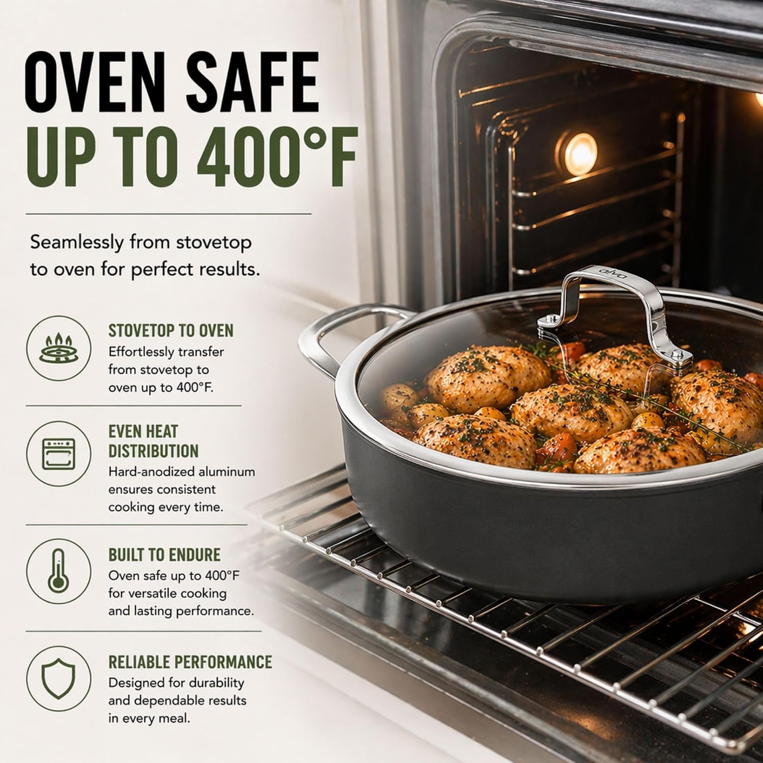 Alva Maestro 4QT Ceramic Nonstick Sauté Pan with Lid – Made With No PTFE, PFOA, PFAS, Oven & Induction Safe to 400°F – Easy Clean, Deep Sauté Pan for Family Meals, Braising & One-Pot Cooking