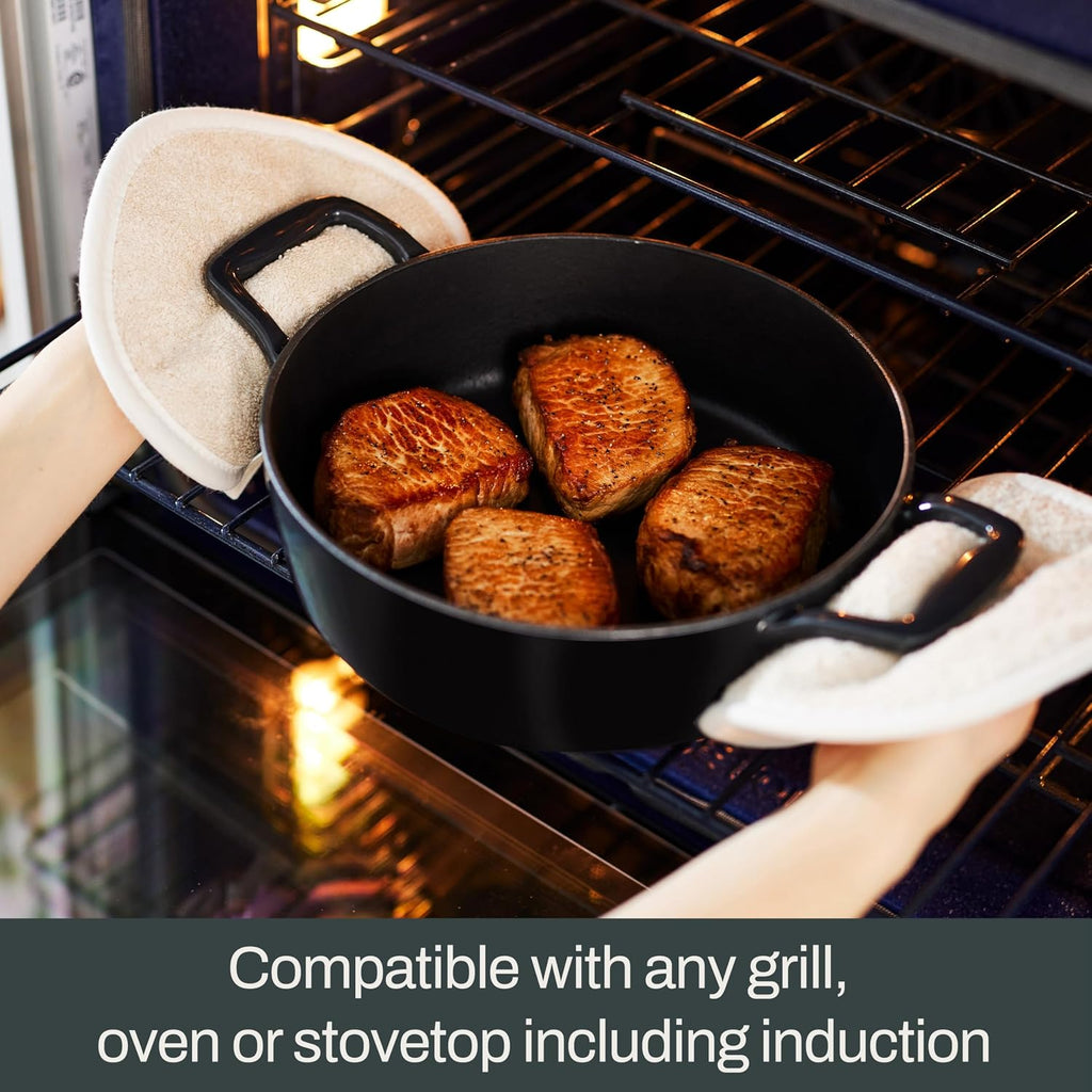 All-Clad Cast Iron Skillet - 12' Enameled Cast Iron Pan with Lid, Enamel Coating, Grill, Oven Safe up to 650°F & Compatible with All Stovetops (Gas, Electric & Induction), Easy-Clean Frying Pan, Black