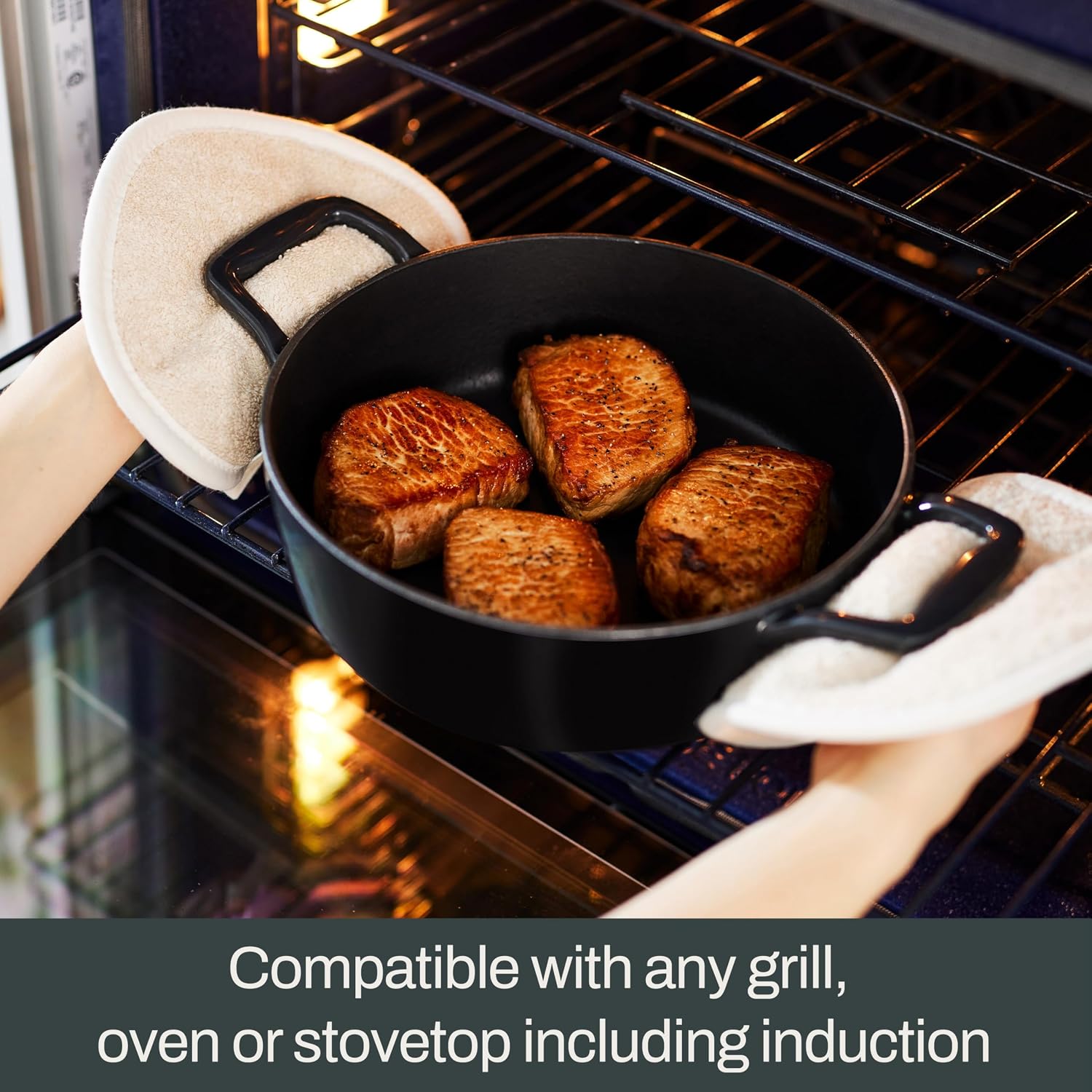 All-Clad Cast Iron Stockpot, 6 Qt Enameled Cast Iron Dutch Oven with Lid, Grill, Oven Safe up to 650F, Pot Compatible with All Stovetops (Gas, Electric & Induction), Easy-Clean, Cookware, Black