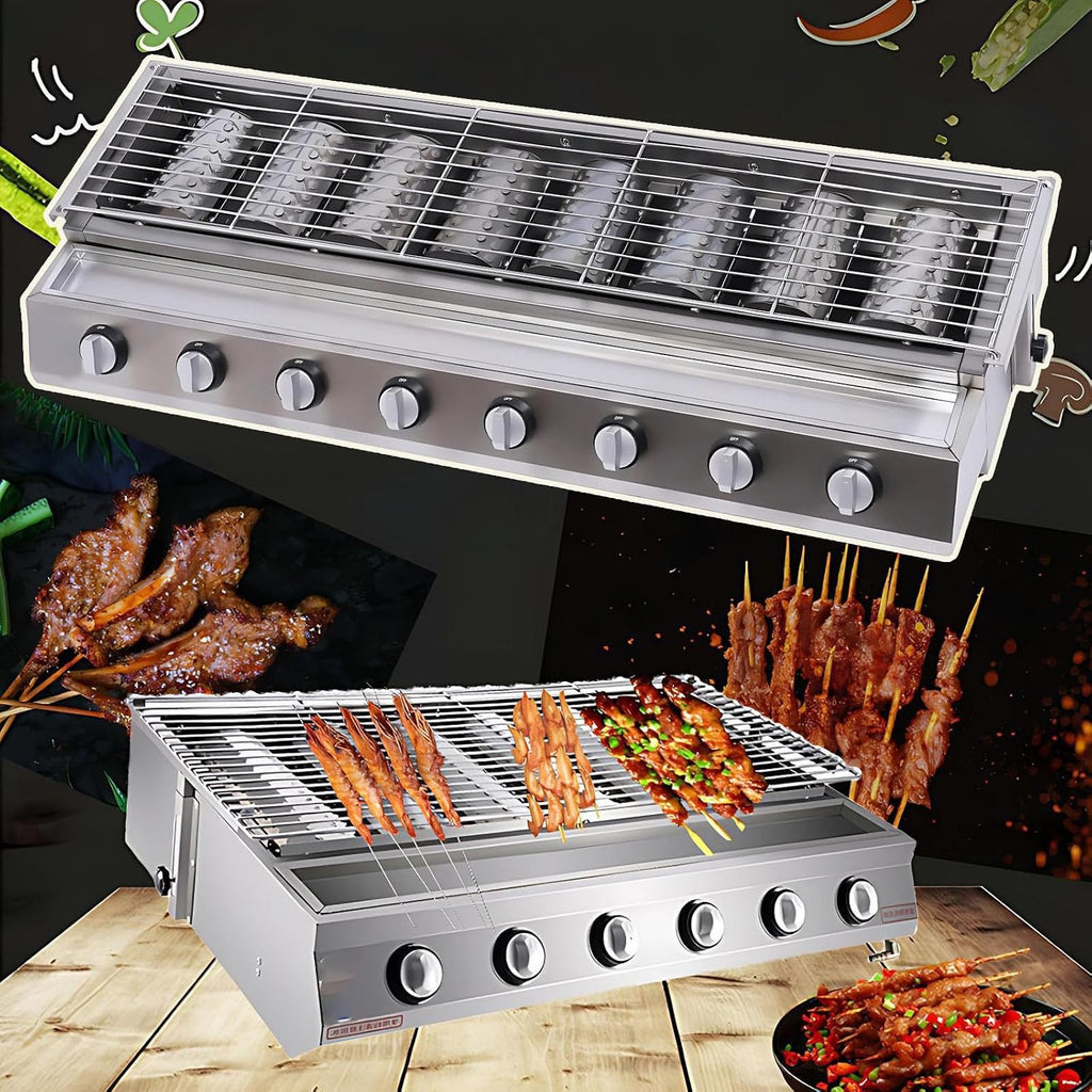 40'' Tabletop Grill Commercial LPG Gas BBQ Grill w/ 8 Burners Portable Gas Barbecues Griddle, for Parties, Backyard barbeques, Camping or Picnicking