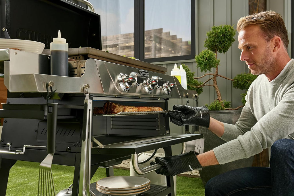 Cuisinart 28' Outdoor Griddler and Broiler Combo, 2-in-1 Carbon Steel Flat-Top Grill and Broiler with Hood, Adjustable Rack, Wheels, Side Tables, Large Cooking Area for BBQs, Outdoor Griddle Station