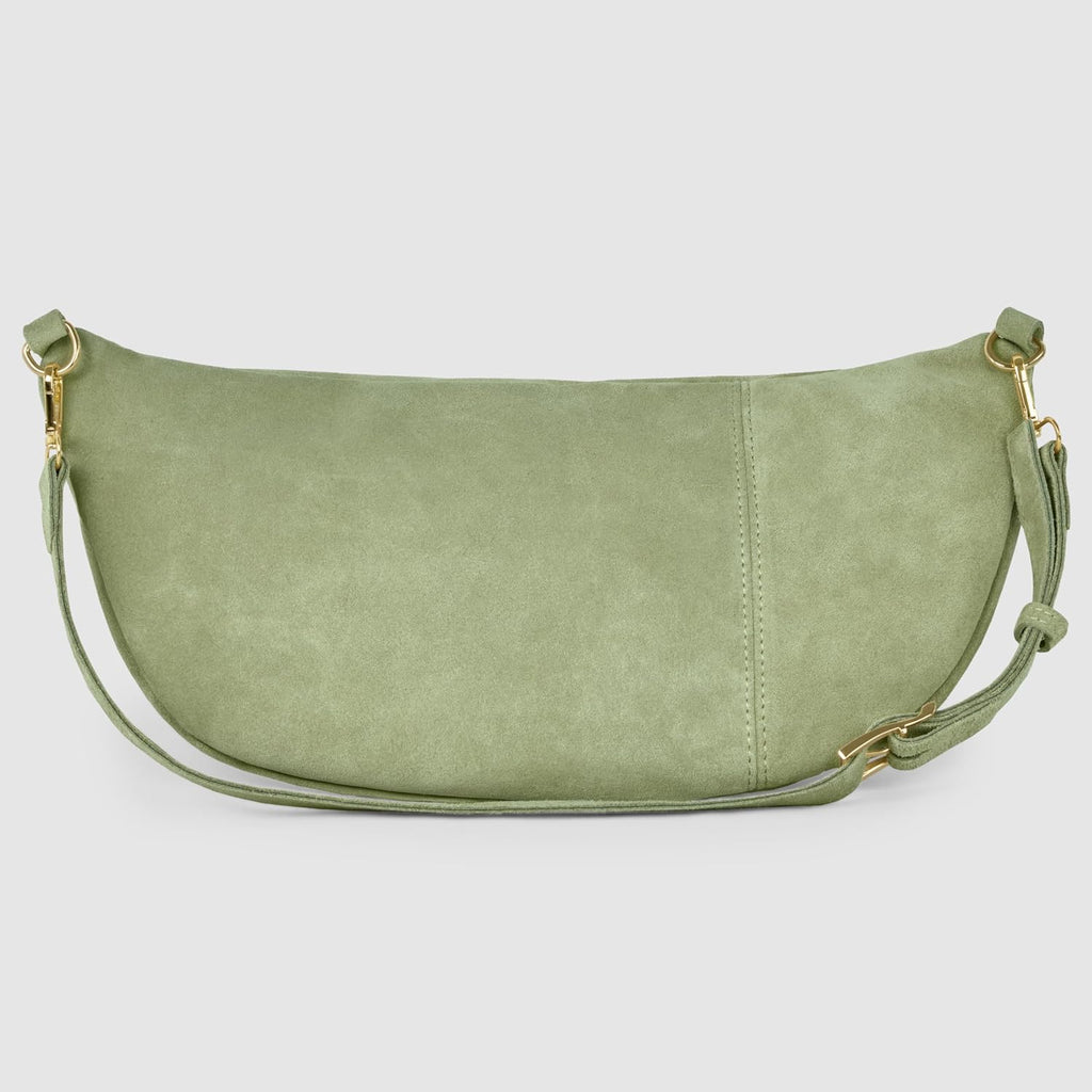 Italian Genuine Suede Crossbody Bag for Women with Zipper & Detachable Strap | Large Travel Chest Sling Fanny Pack (Moss)