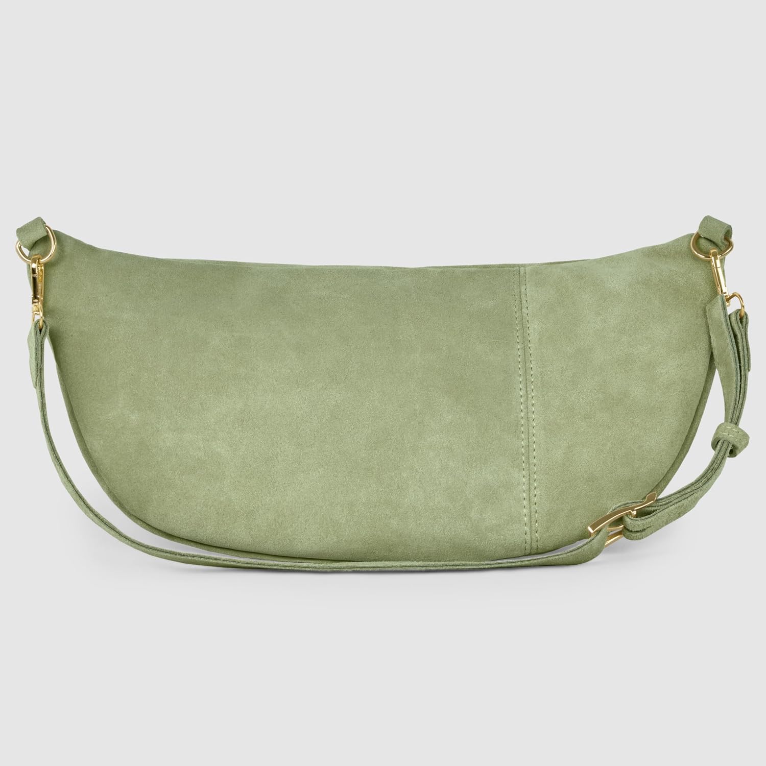 Italian Genuine Suede Crossbody Bag for Women with Zipper & Detachable Strap | Large Travel Chest Sling Fanny Pack (Moss)