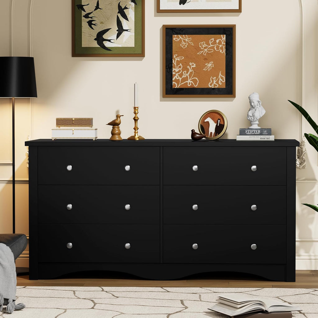 YESHOMY Dresser for Bedroom with 6 Drawers, 47.2' Modern Chest of Drawers, Wooden Dressers, TV Stand for Living Room,Closet, Hallway (Black)
